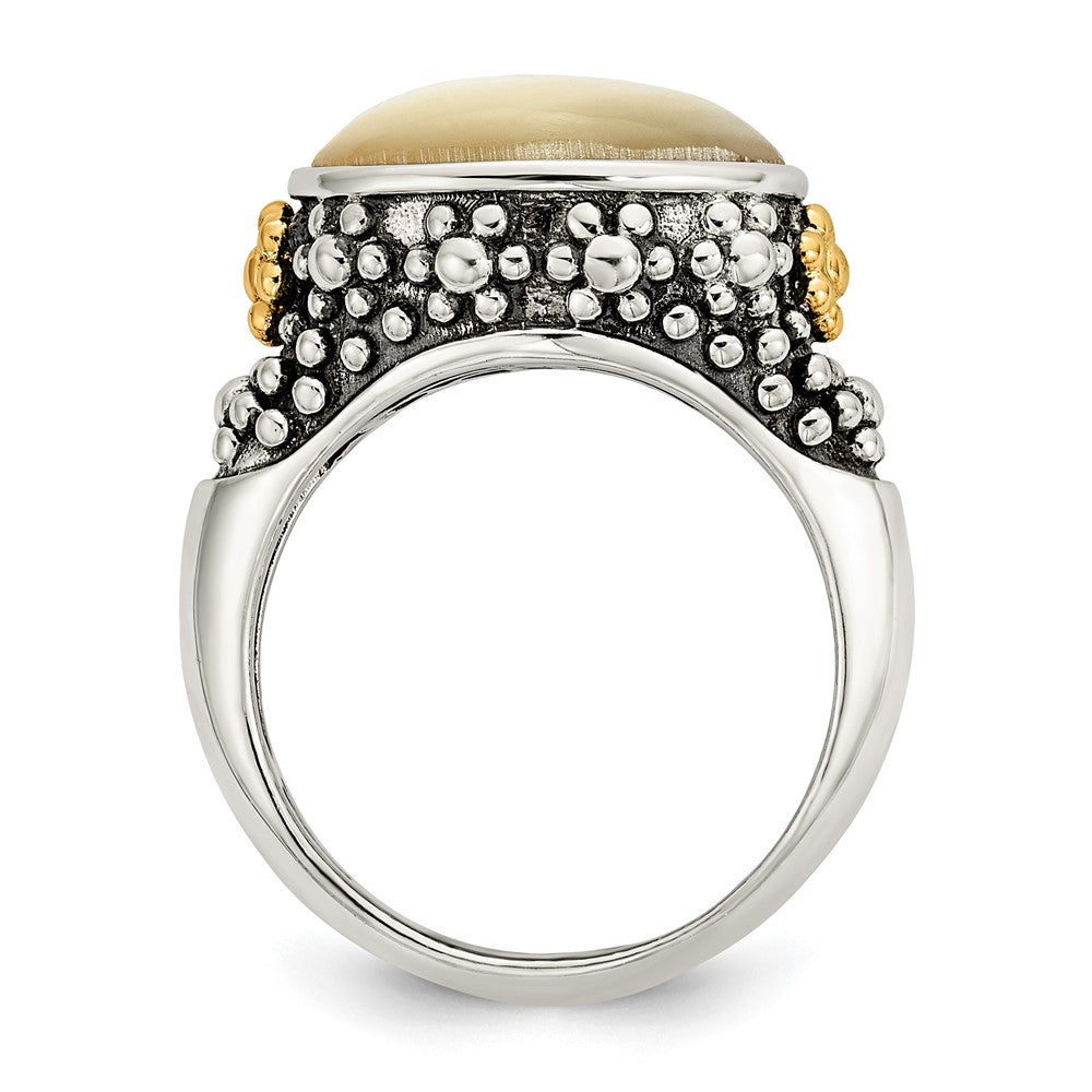 14K/Silver Two Tone Shey Couture Sterling Silver With 14K Accent Antiqued Floral Oval Mother Of Pearl Ring