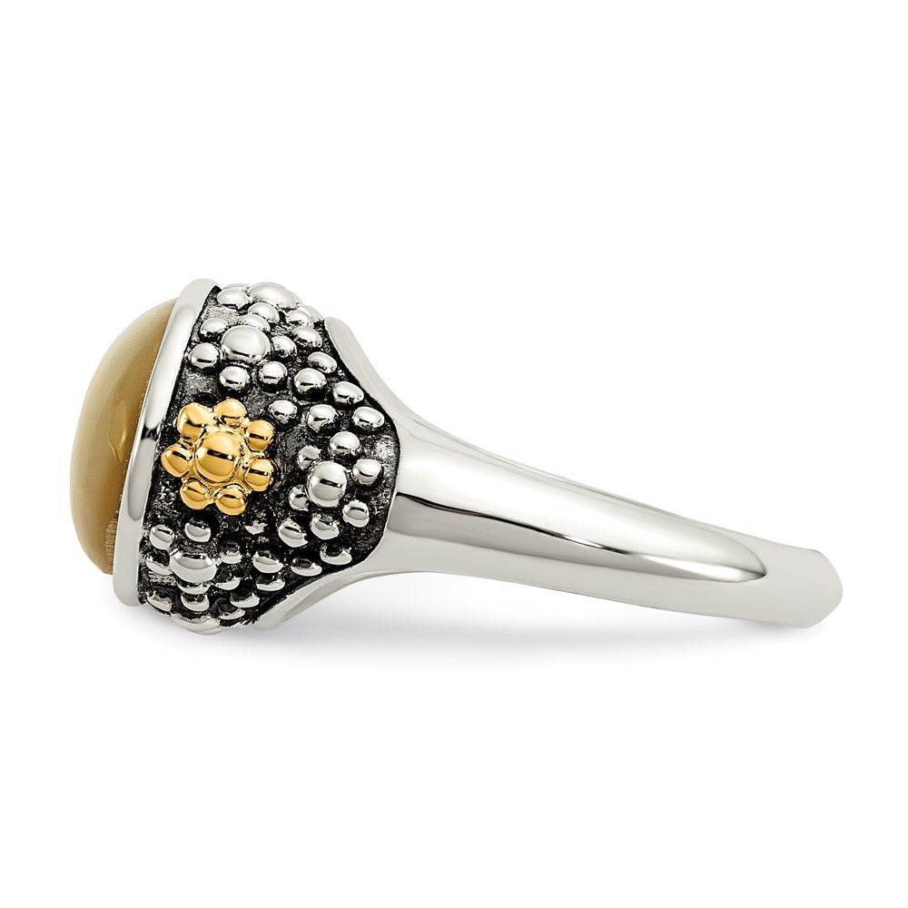 14K/Silver Two Tone Shey Couture Sterling Silver With 14K Accent Antiqued Floral Oval Mother Of Pearl Ring
