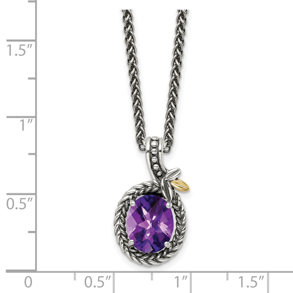 14K/Silver Two Tone Shey Couture Sterling Silver With 14K Accent 18 Inch Antiqued Oval Amethyst Necklace