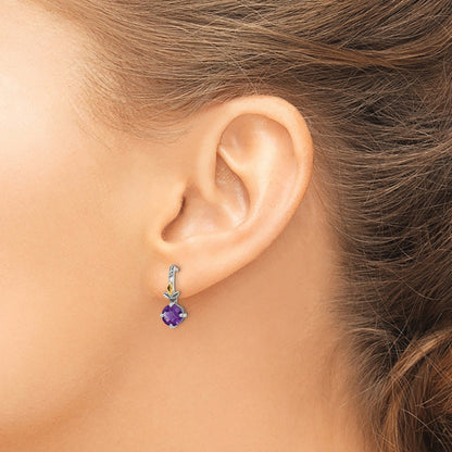 14K/Silver Two Tone Shey Couture Sterling Silver With 14K Accent Leaves Round Amethyst Dangle Post Earrings