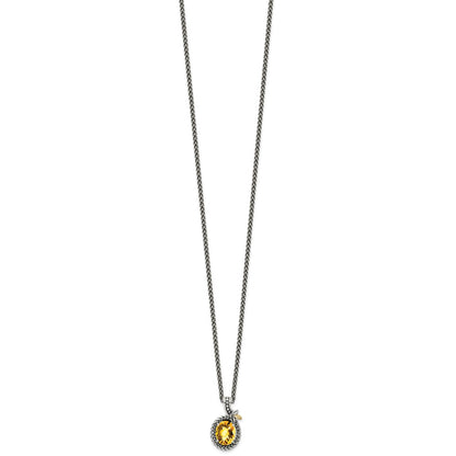 14K/Silver Two Tone Shey Couture Sterling Silver With 14K Accent 18 Inch Antiqued Braided Oval Citrine Necklace
