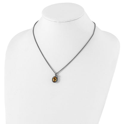 14K/Silver Two Tone Shey Couture Sterling Silver With 14K Accent 18 Inch Antiqued Braided Oval Citrine Necklace