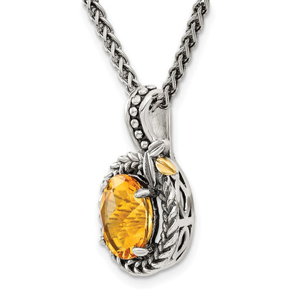 14K/Silver Two Tone Shey Couture Sterling Silver With 14K Accent 18 Inch Antiqued Braided Oval Citrine Necklace