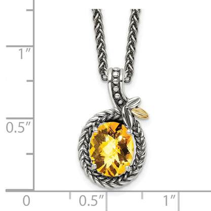 14K/Silver Two Tone Shey Couture Sterling Silver With 14K Accent 18 Inch Antiqued Braided Oval Citrine Necklace