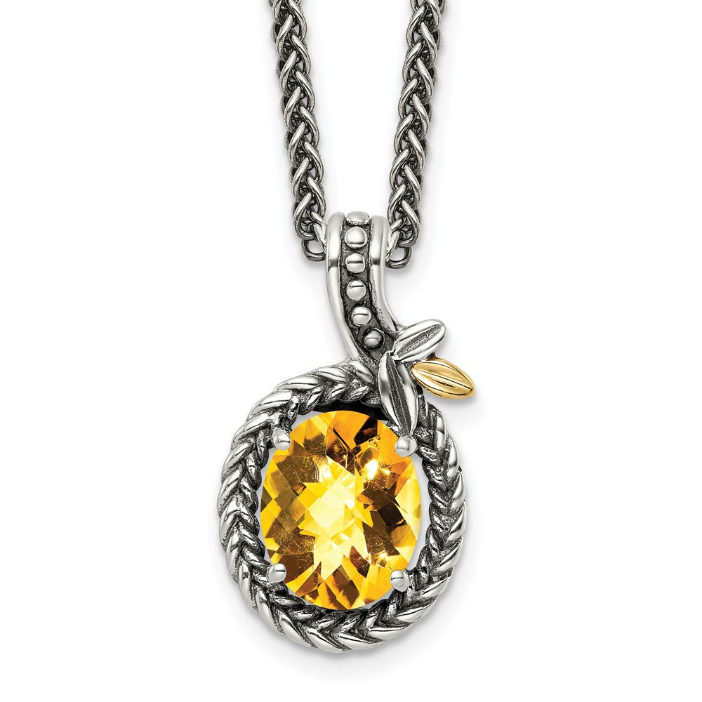 14K/Silver Two Tone Shey Couture Sterling Silver With 14K Accent 18 Inch Antiqued Braided Oval Citrine Necklace