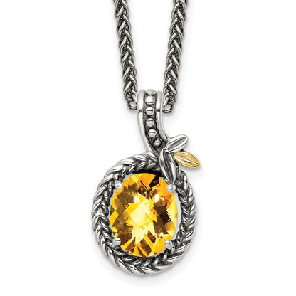 14K/Silver Two Tone Shey Couture Sterling Silver With 14K Accent 18 Inch Antiqued Braided Oval Citrine Necklace