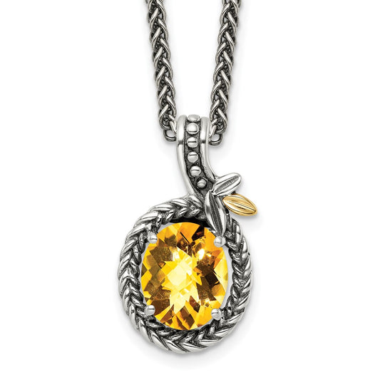 14K/Silver Two Tone Shey Couture Sterling Silver With 14K Accent 18 Inch Antiqued Braided Oval Citrine Necklace