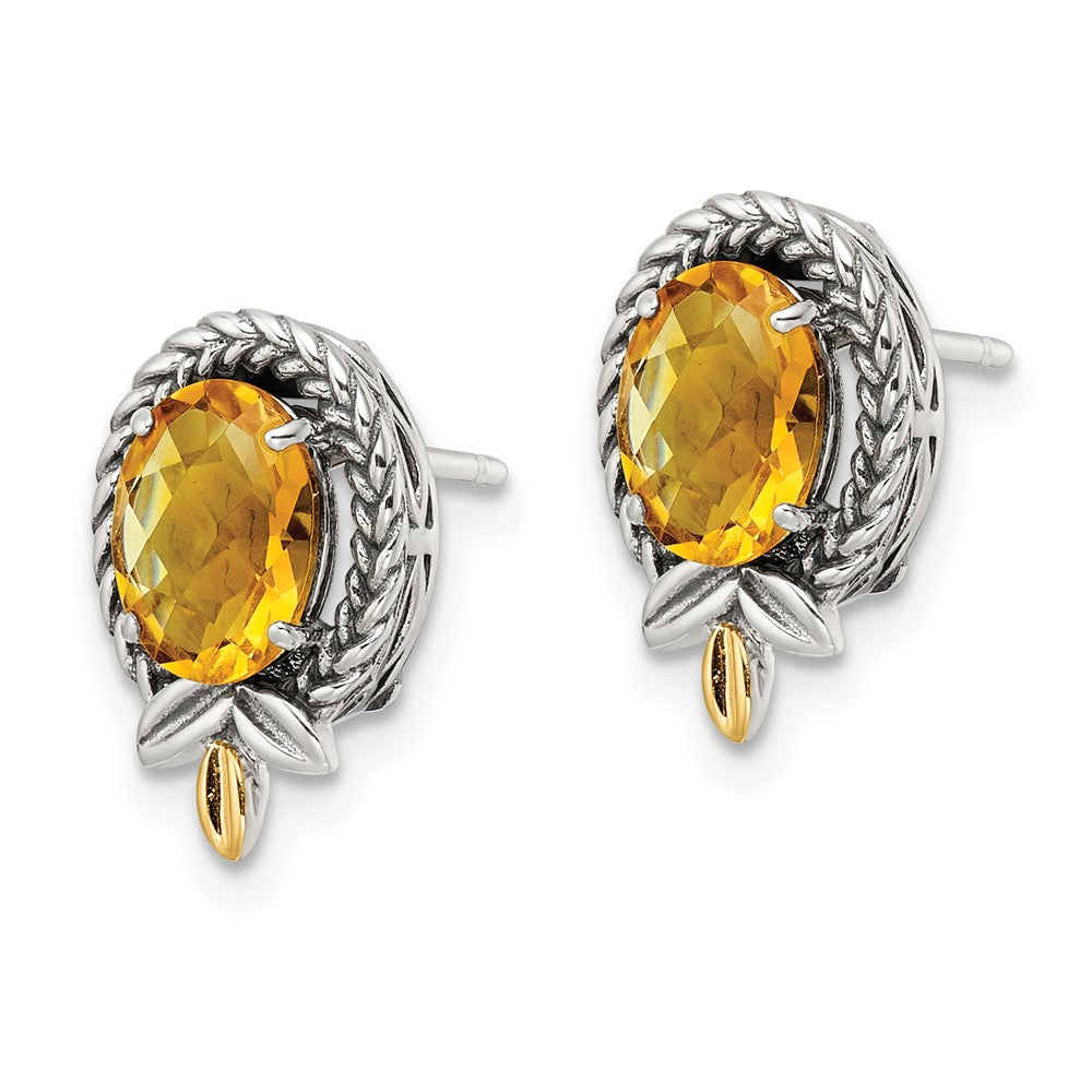 14K/Silver Two Tone Shey Couture Sterling Silver With 14K Accent Antiqued Braided Oval Citrine Post Earrings