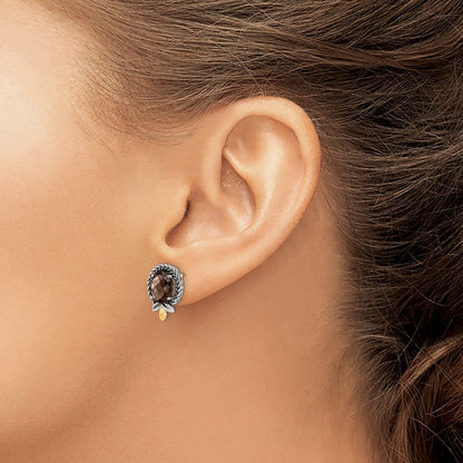 14K/Silver Two Tone Shey Couture Sterling Silver With 14K Accent Antiqued Braided Checkerboard Oval Post Earrings