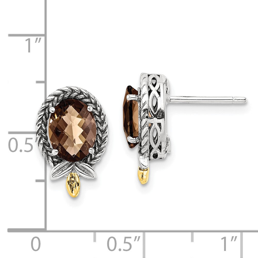 14K/Silver Two Tone Shey Couture Sterling Silver With 14K Accent Antiqued Braided Checkerboard Oval Post Earrings