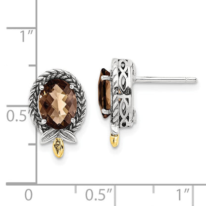 14K/Silver Two Tone Shey Couture Sterling Silver With 14K Accent Antiqued Braided Checkerboard Oval Post Earrings