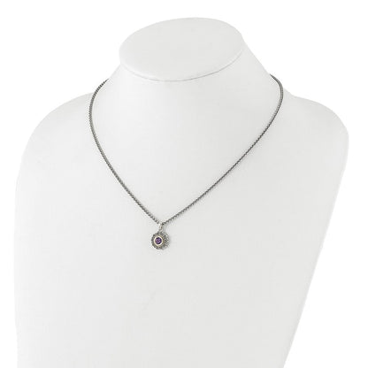 Sterling Silver w/14K/Silver Two-Tone Antiqued and Amethyst 18in Necklace