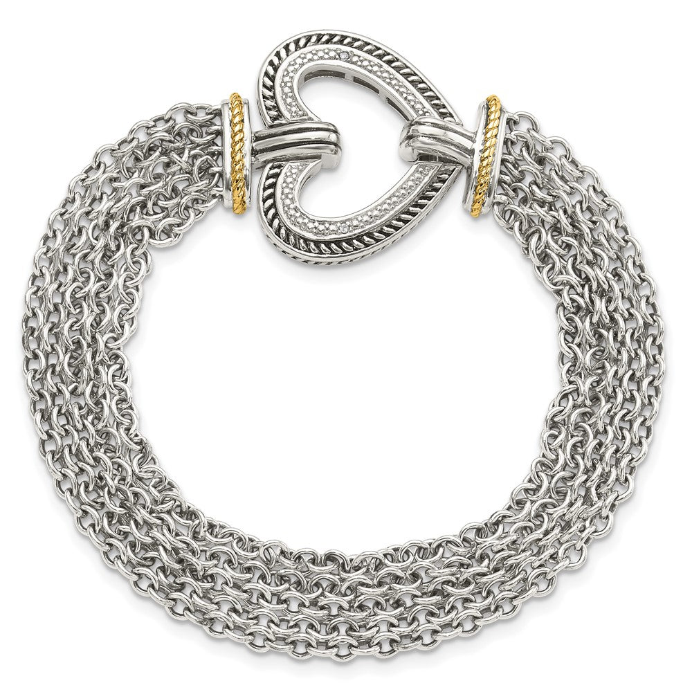 14K/Silver Two Tone Shey Couture Sterling Silver With 14K Accent 7.75 Inch Antiqued Diamond Heart Bracelet
