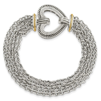 14K/Silver Two Tone Shey Couture Sterling Silver With 14K Accent 7.75 Inch Antiqued Diamond Heart Bracelet