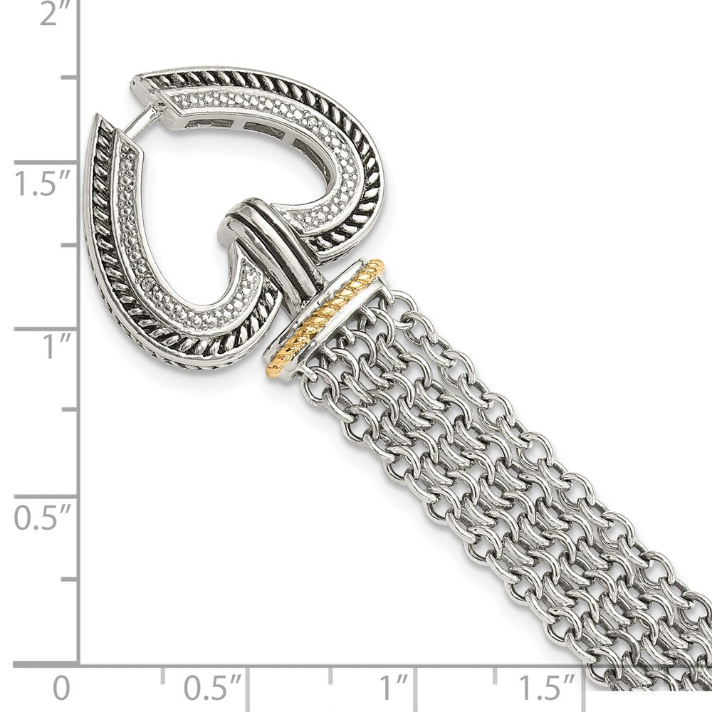 14K/Silver Two Tone Shey Couture Sterling Silver With 14K Accent 7.75 Inch Antiqued Diamond Heart Bracelet