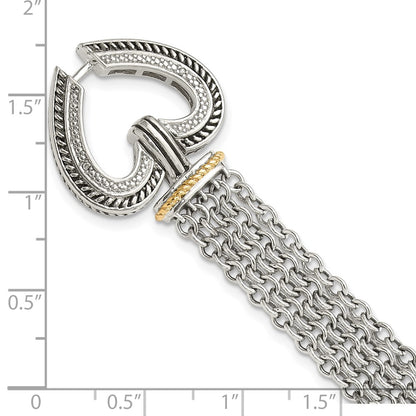 14K/Silver Two Tone Shey Couture Sterling Silver With 14K Accent 7.75 Inch Antiqued Diamond Heart Bracelet