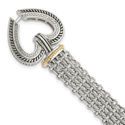 14K/Silver Two Tone Shey Couture Sterling Silver With 14K Accent 7.75 Inch Antiqued Diamond Heart Bracelet