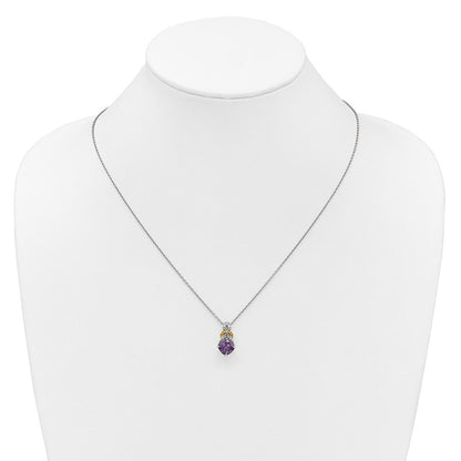 Ss Rhodium Plated W/ 14K/Silver Two-Tone Accent Amethyst and Dia Necklace
