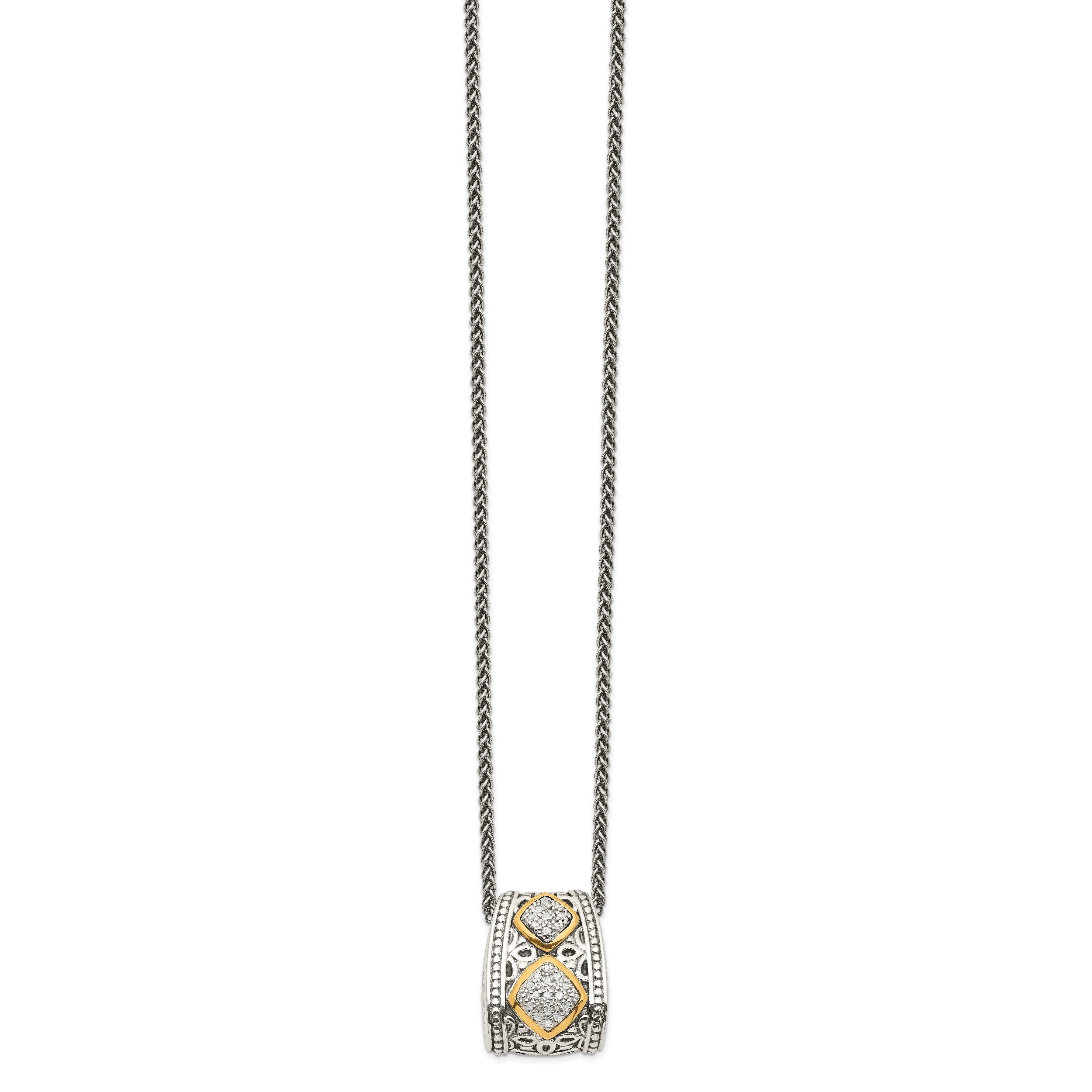 14K/Silver Two Tone Shey Couture Sterling Silver Antiqued With 14K Accent Diamond 18 Inch Necklace