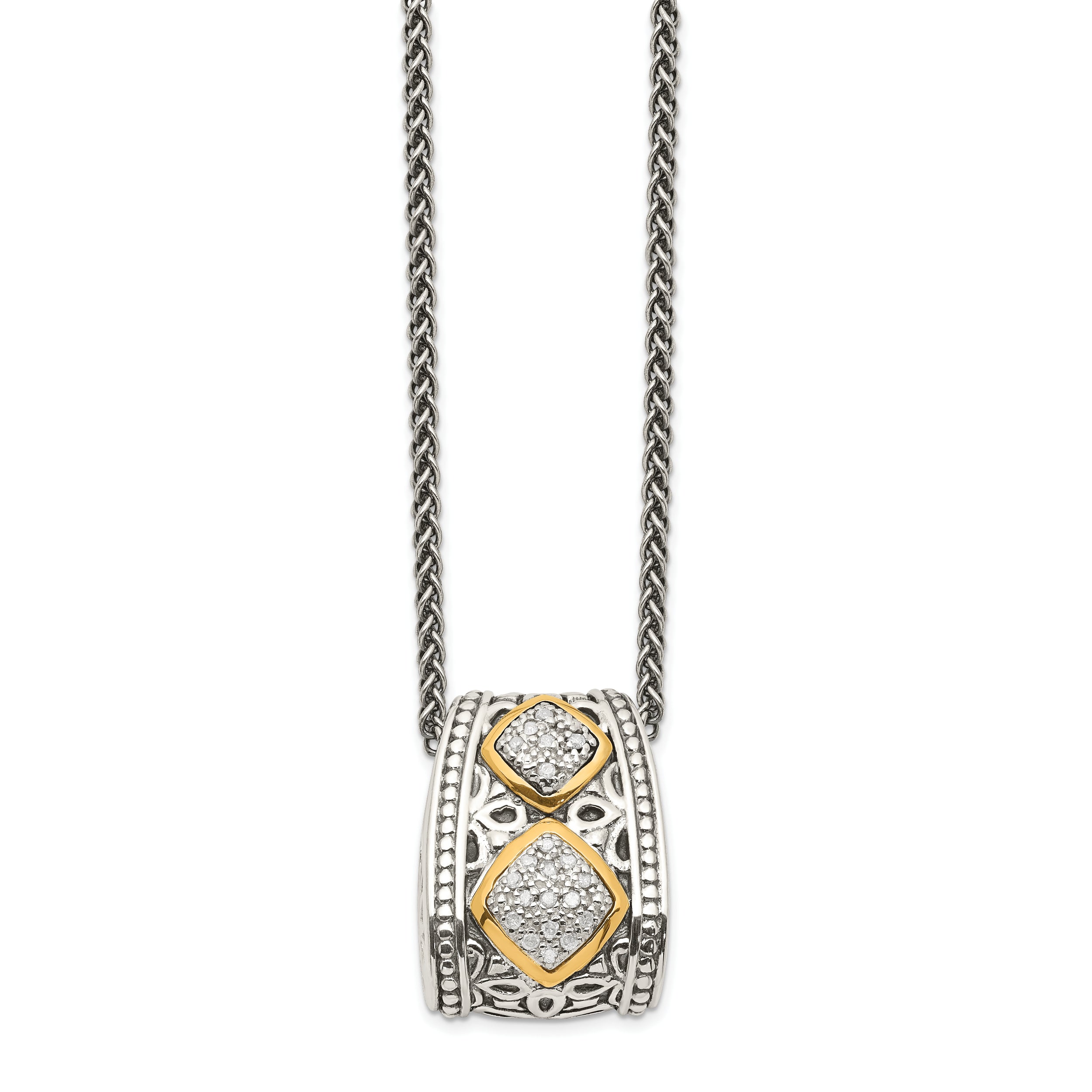 14K/Silver Two Tone Shey Couture Sterling Silver Antiqued With 14K Accent Diamond 18 Inch Necklace