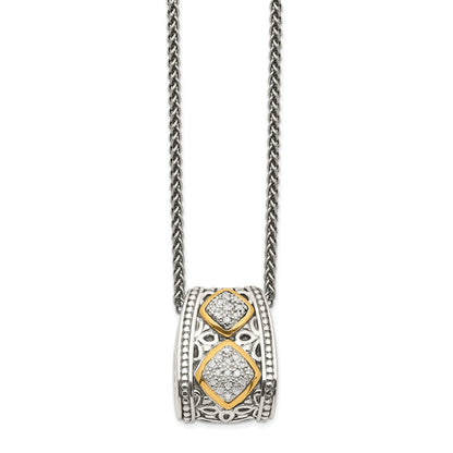 14K/Silver Two Tone Shey Couture Sterling Silver Antiqued With 14K Accent Diamond 18 Inch Necklace