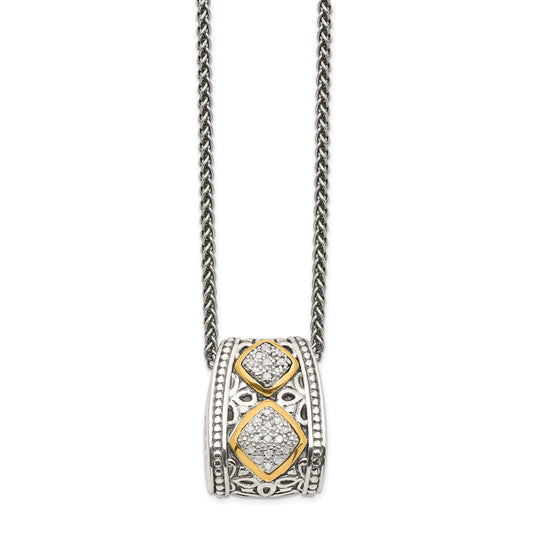 14K/Silver Two Tone Shey Couture Sterling Silver Antiqued With 14K Accent Diamond 18 Inch Necklace