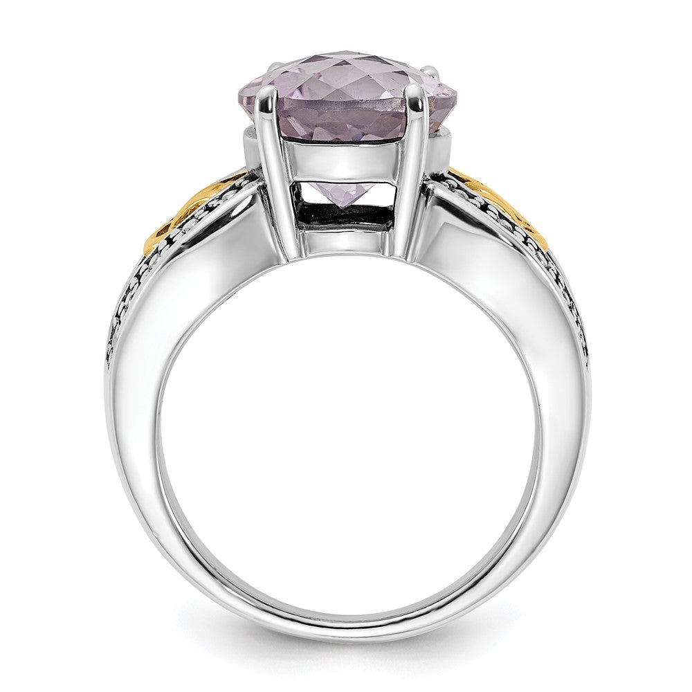 14K/Silver Two Tone Sterling Silver 14K Accent Polished & Antiqued Pink Quartz Ring