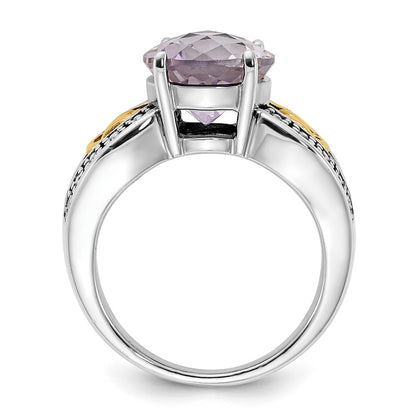 14K/Silver Two Tone Sterling Silver 14K Accent Polished & Antiqued Pink Quartz Ring