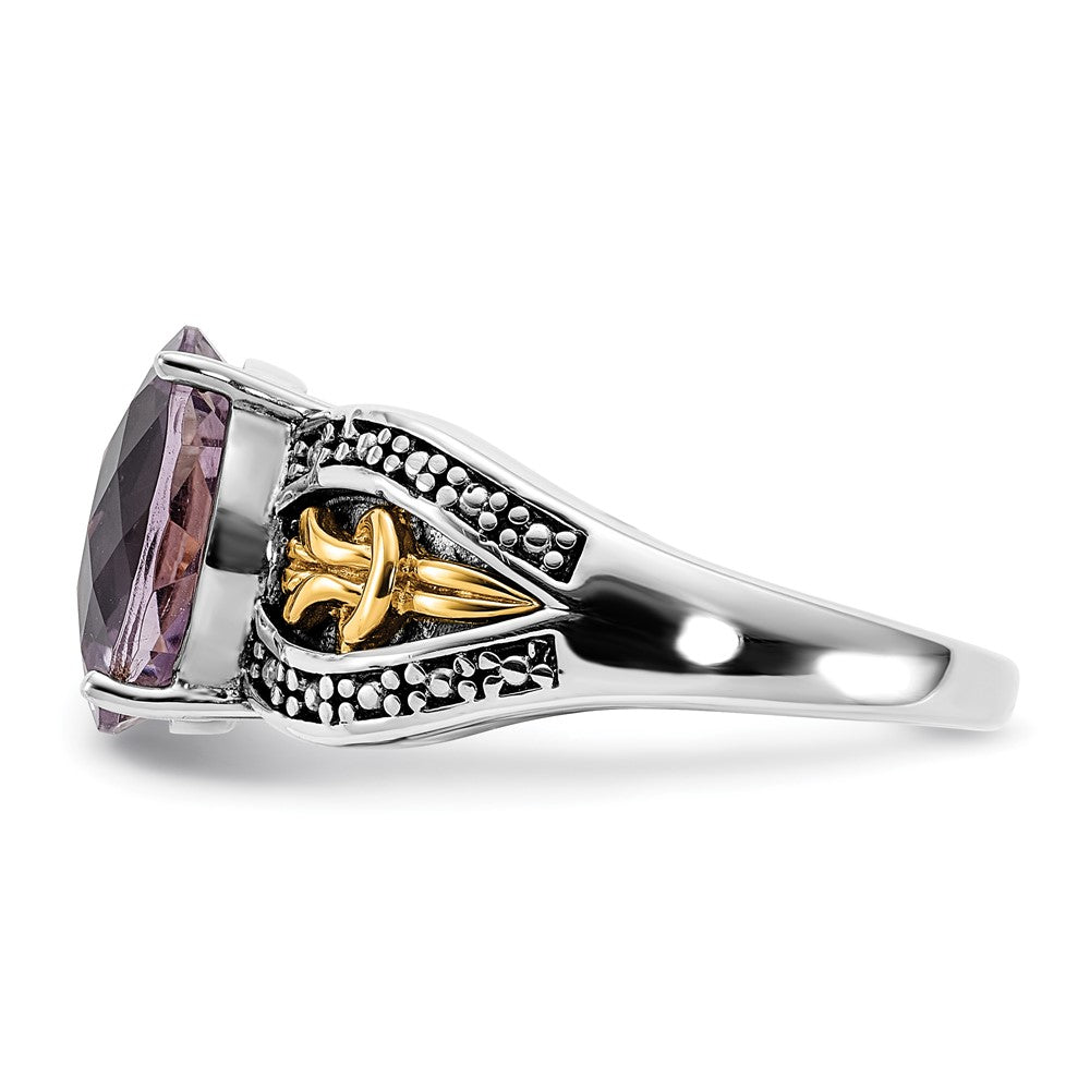 14K/Silver Two Tone Sterling Silver 14K Accent Polished & Antiqued Pink Quartz Ring