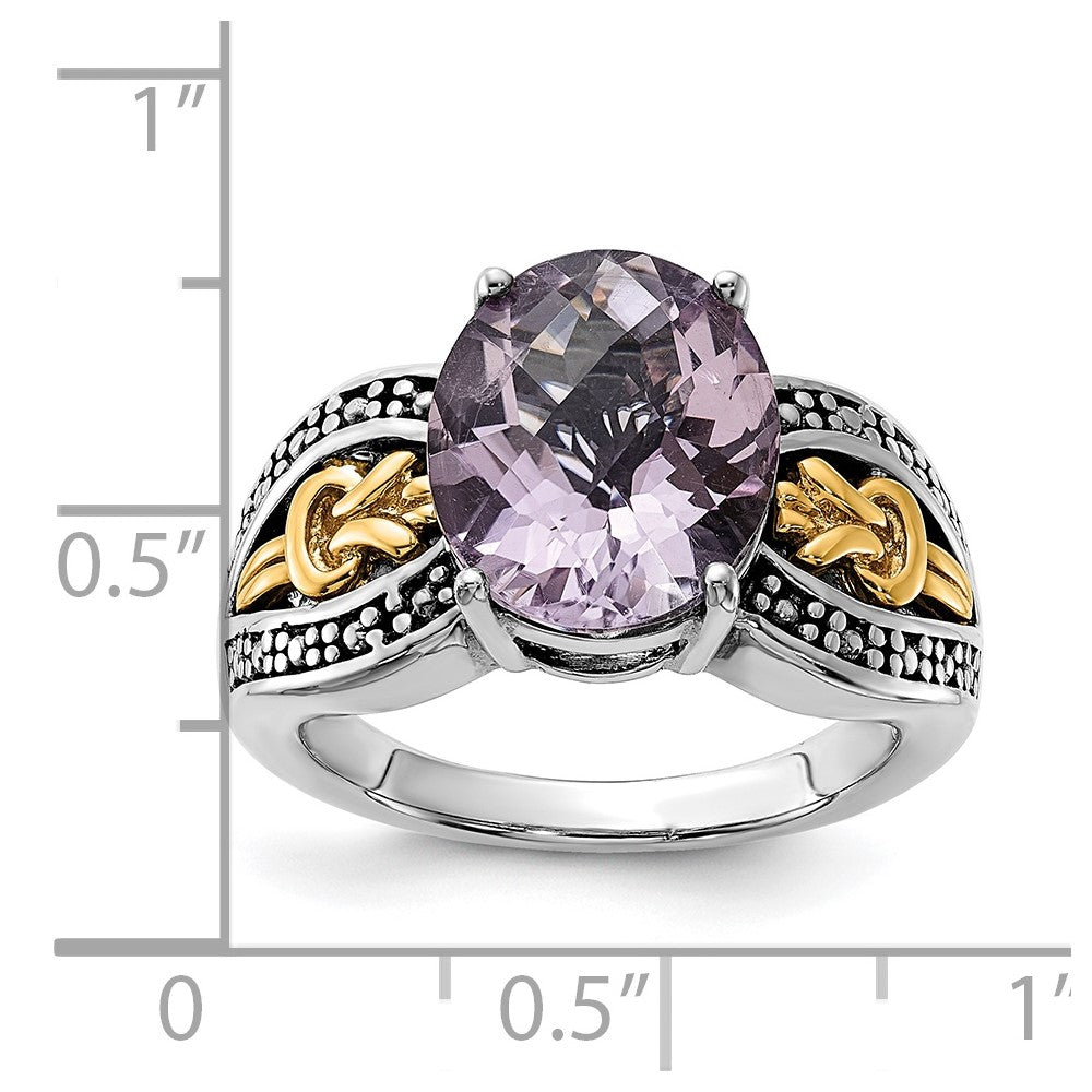 14K/Silver Two Tone Sterling Silver 14K Accent Polished & Antiqued Pink Quartz Ring