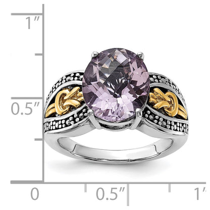 14K/Silver Two Tone Sterling Silver 14K Accent Polished & Antiqued Pink Quartz Ring