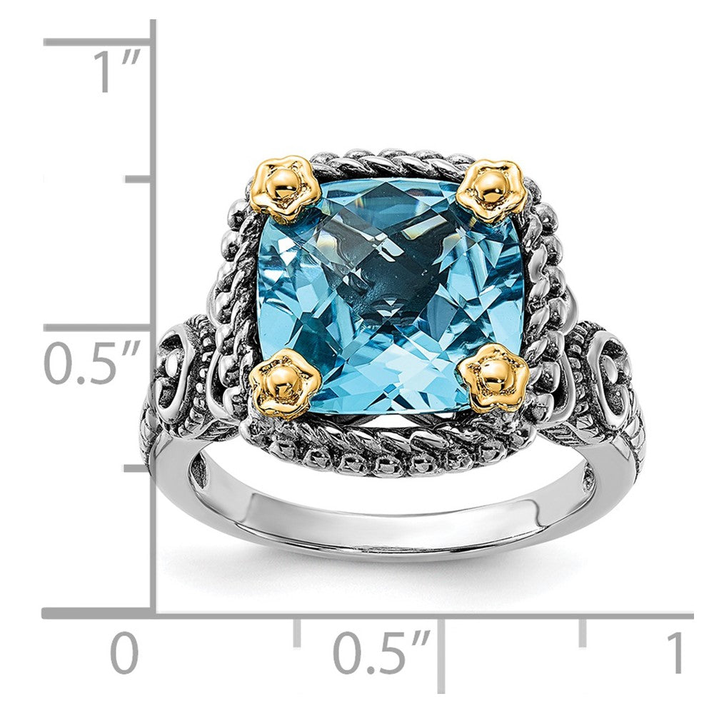 14K/Silver Two Tone Sterling Silver 14K Accent Polished & Antiqued Swiss Blue Topaz Ring