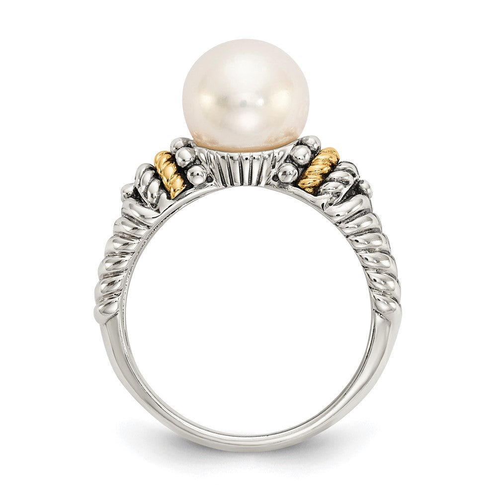 14K/Silver Two Tone Shey Couture Sterling Silver With 14K Accent Antiqued 8mm Freshwater Cultured Pearl Ring