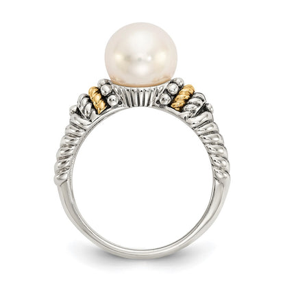 14K/Silver Two Tone Shey Couture Sterling Silver With 14K Accent Antiqued 8mm Freshwater Cultured Pearl Ring