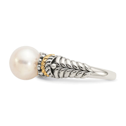 14K/Silver Two Tone Shey Couture Sterling Silver With 14K Accent Antiqued 8mm Freshwater Cultured Pearl Ring