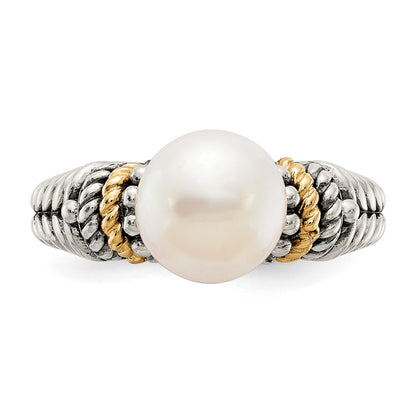 14K/Silver Two Tone Shey Couture Sterling Silver With 14K Accent Antiqued 8mm Freshwater Cultured Pearl Ring