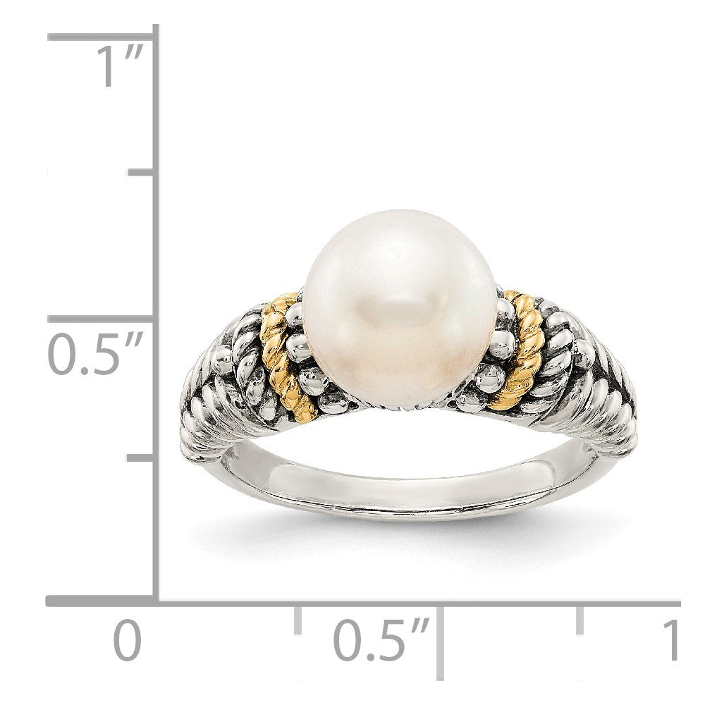 14K/Silver Two Tone Shey Couture Sterling Silver With 14K Accent Antiqued 8mm Freshwater Cultured Pearl Ring