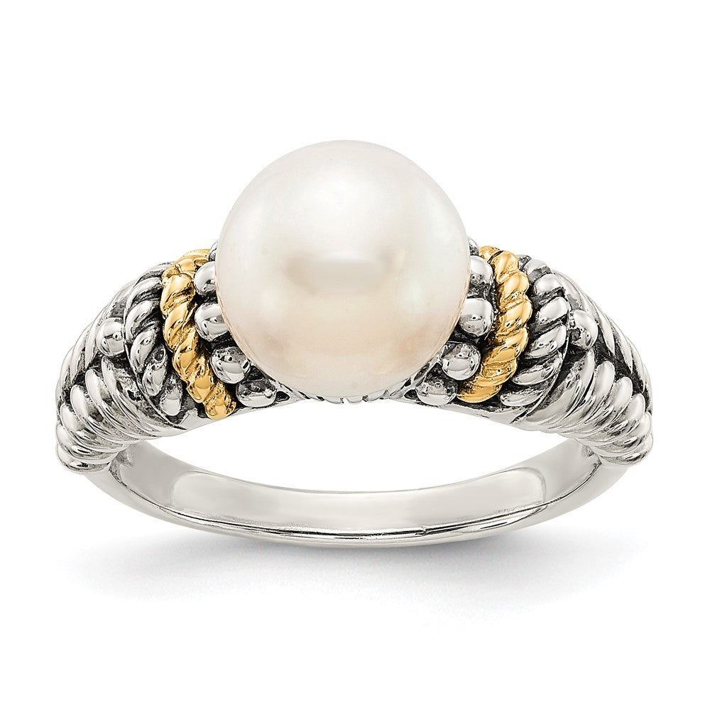 14K/Silver Two Tone Shey Couture Sterling Silver With 14K Accent Antiqued 8mm Freshwater Cultured Pearl Ring
