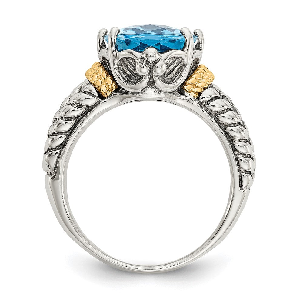 14K/Silver Two Tone Shey Couture Sterling Silver With 14K Accent Antiqued Oval Swiss Blue Topaz Ring