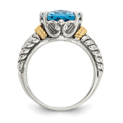 14K/Silver Two Tone Shey Couture Sterling Silver With 14K Accent Antiqued Oval Swiss Blue Topaz Ring