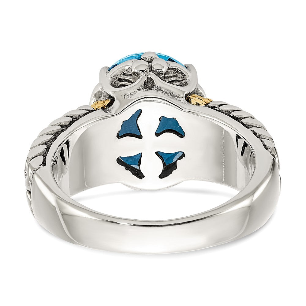 14K/Silver Two Tone Shey Couture Sterling Silver With 14K Accent Antiqued Oval Swiss Blue Topaz Ring