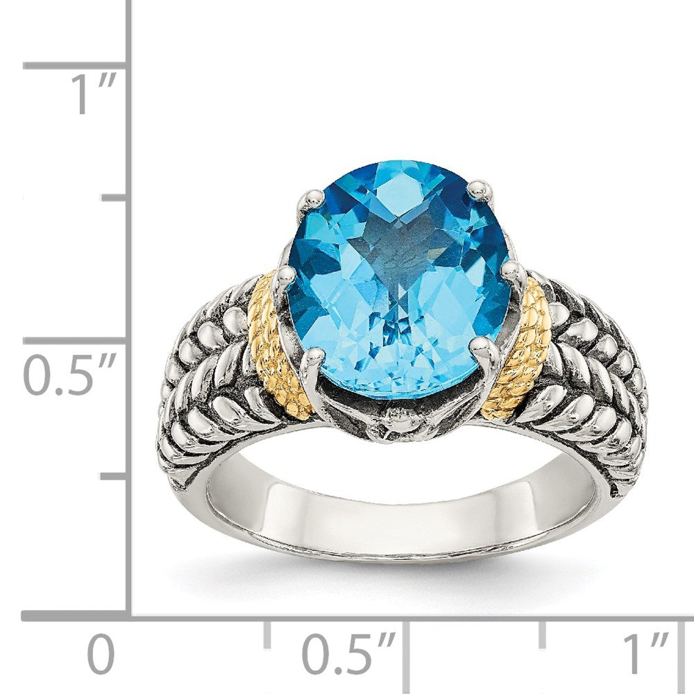 14K/Silver Two Tone Shey Couture Sterling Silver With 14K Accent Antiqued Oval Swiss Blue Topaz Ring