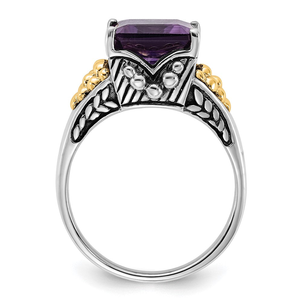 14K/Silver Two Tone Sterling Silver 14K Accent Polished & Antiqued Amethyst Ring