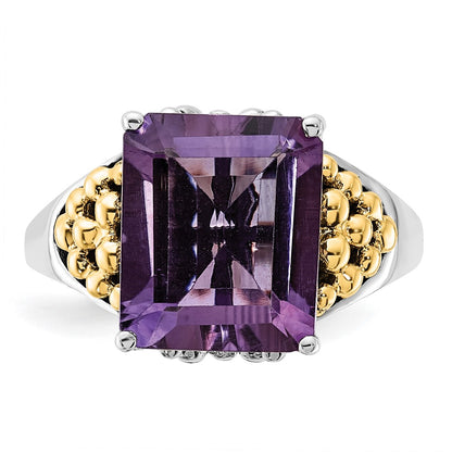 14K/Silver Two Tone Sterling Silver 14K Accent Polished & Antiqued Amethyst Ring