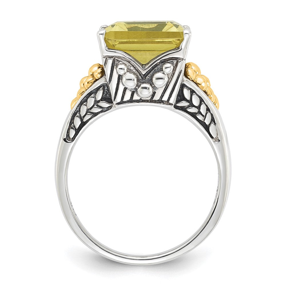 14K/Silver Two Tone Sterling Silver 14K Accent Antiqued Lemon Quartz Ring