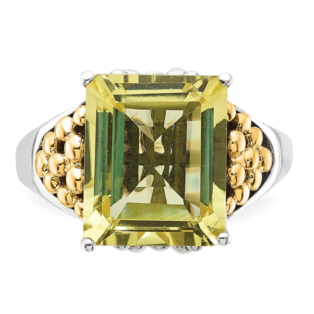 14K/Silver Two Tone Sterling Silver 14K Accent Antiqued Lemon Quartz Ring