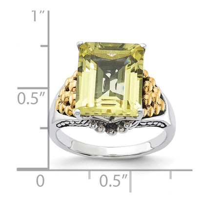 14K/Silver Two Tone Sterling Silver 14K Accent Antiqued Lemon Quartz Ring