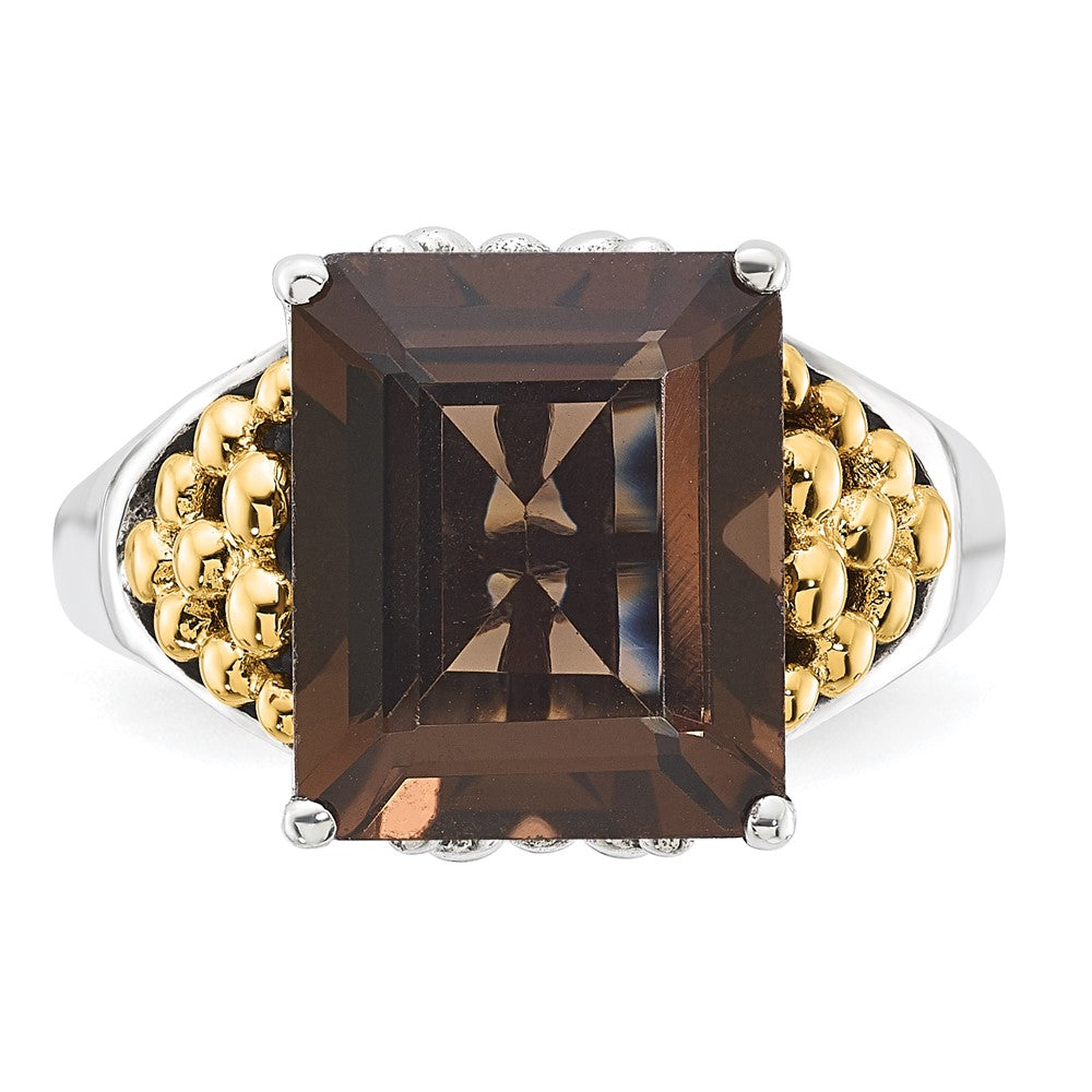 14K/Silver Two Tone Sterling Silver 14K Accent Antiqued Smoky Quartz Ring