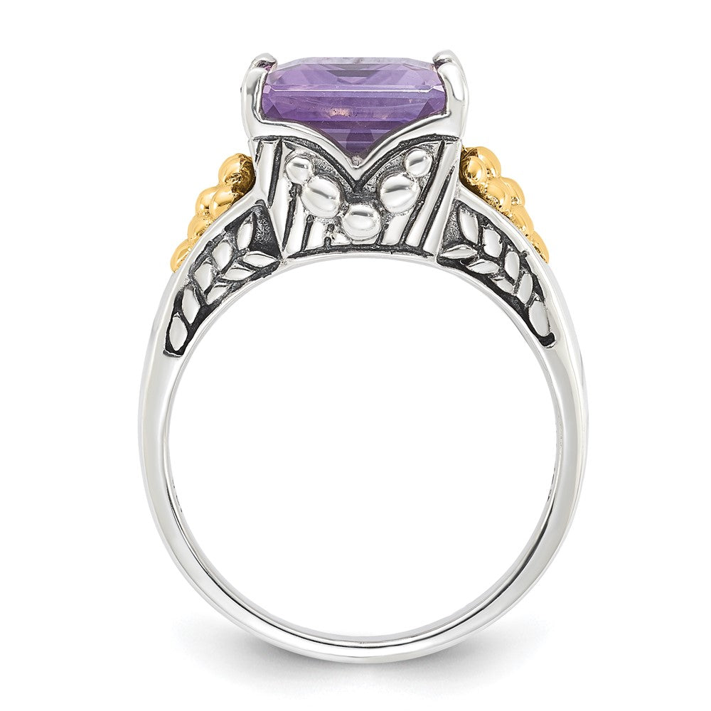 14K/Silver Two Tone Sterling Silver W/ 14K Accent Antiqued Pink Quartz Ring