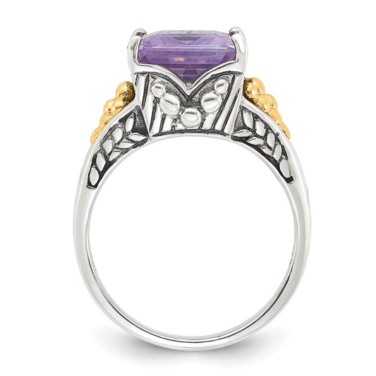 14K/Silver Two Tone Sterling Silver W/ 14K Accent Antiqued Pink Quartz Ring